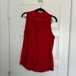 Express Sleeveless Red Button-Down Blouse